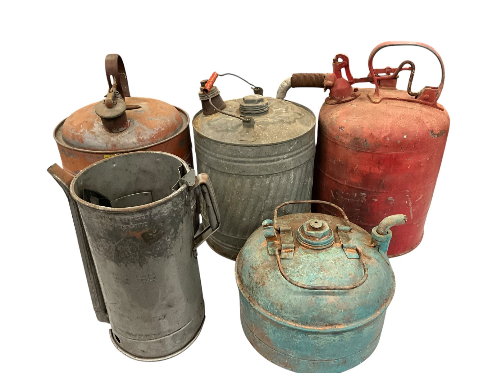 Lot Of 5 Vintage Safety / Gas / Oil / Fluid Cans (1 of 2)