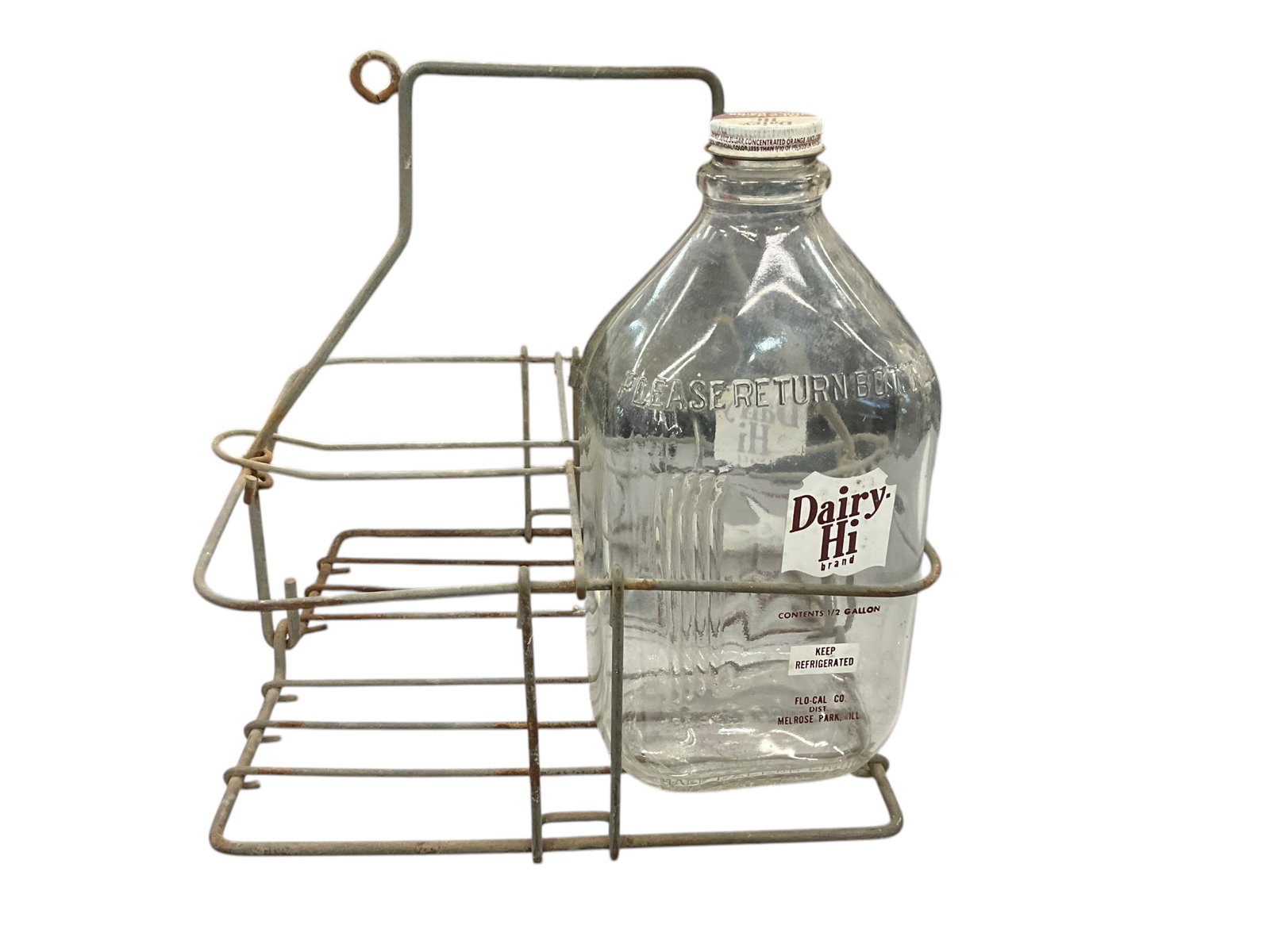 Dairy Hi Brand Orange Juice Bottle 1/2 Gallon + Metal Holder (1 of 2)