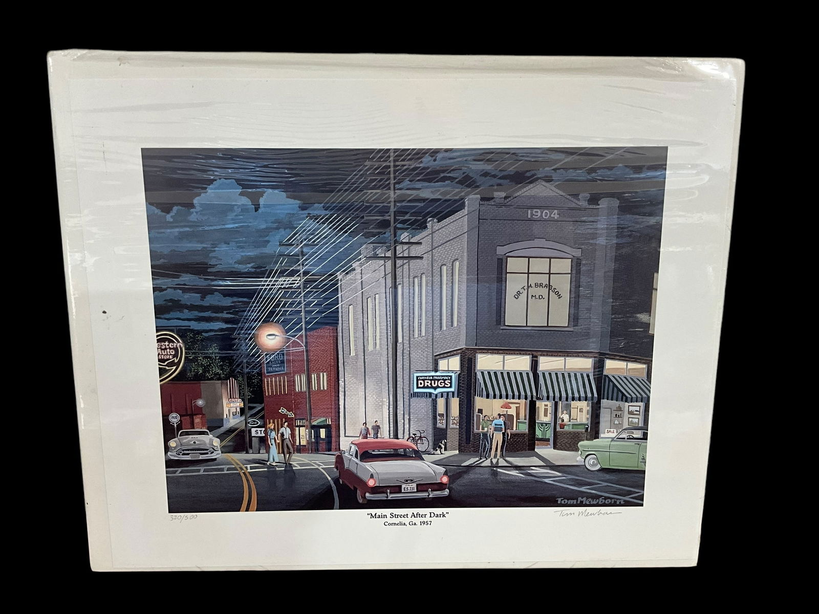 Tom Mewborn MAIN STREET AFTER DARK / CORNELIA GA 1957 Signed Print (1 of 2)