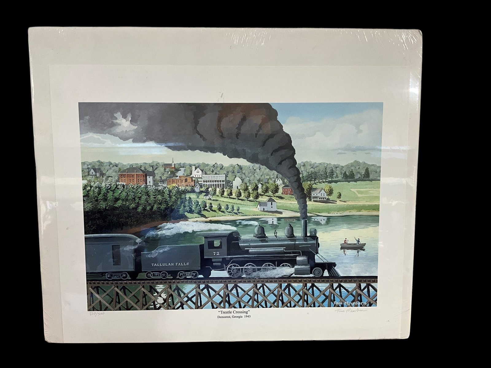 Tom Mewborn TRESTLE CROSSING , DEMOREST GEORGIA 1943 Signed Print: Signed and numbered 320/500. Still Sealed. Print measures 20 x 16 inches.
