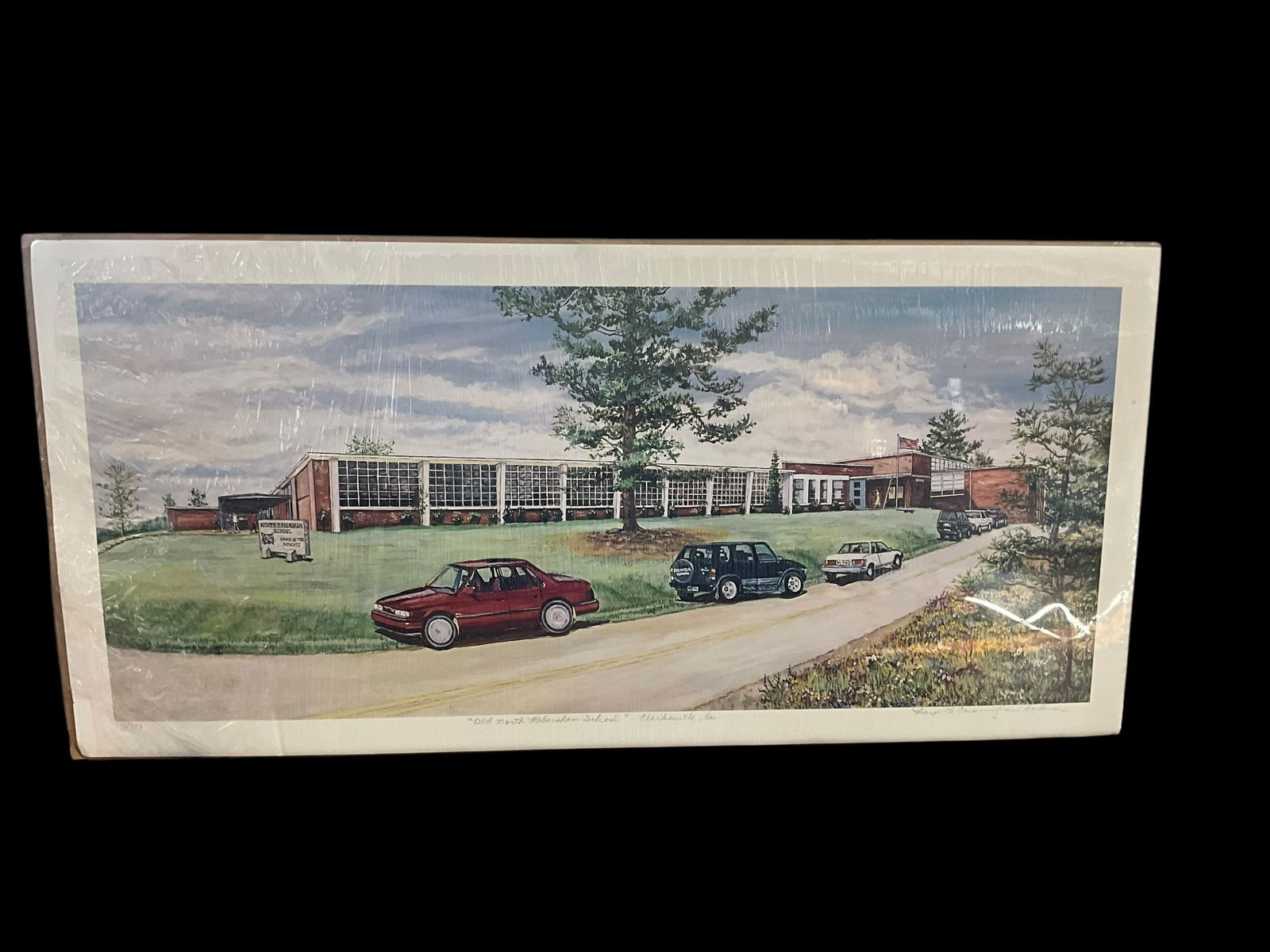 Faye B Cunningham OLD NORTH HABERSHAM SCHOOL Signed Print: One side seal is broken. 13/750. Measures 27 1/2 x 13 inches.