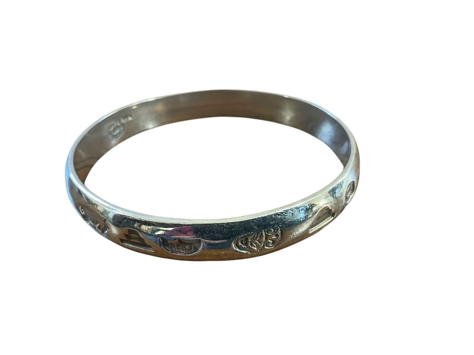 Solid 42 Grams Sterling Silver Storyteller Bangle Bracelet (1 of 6)