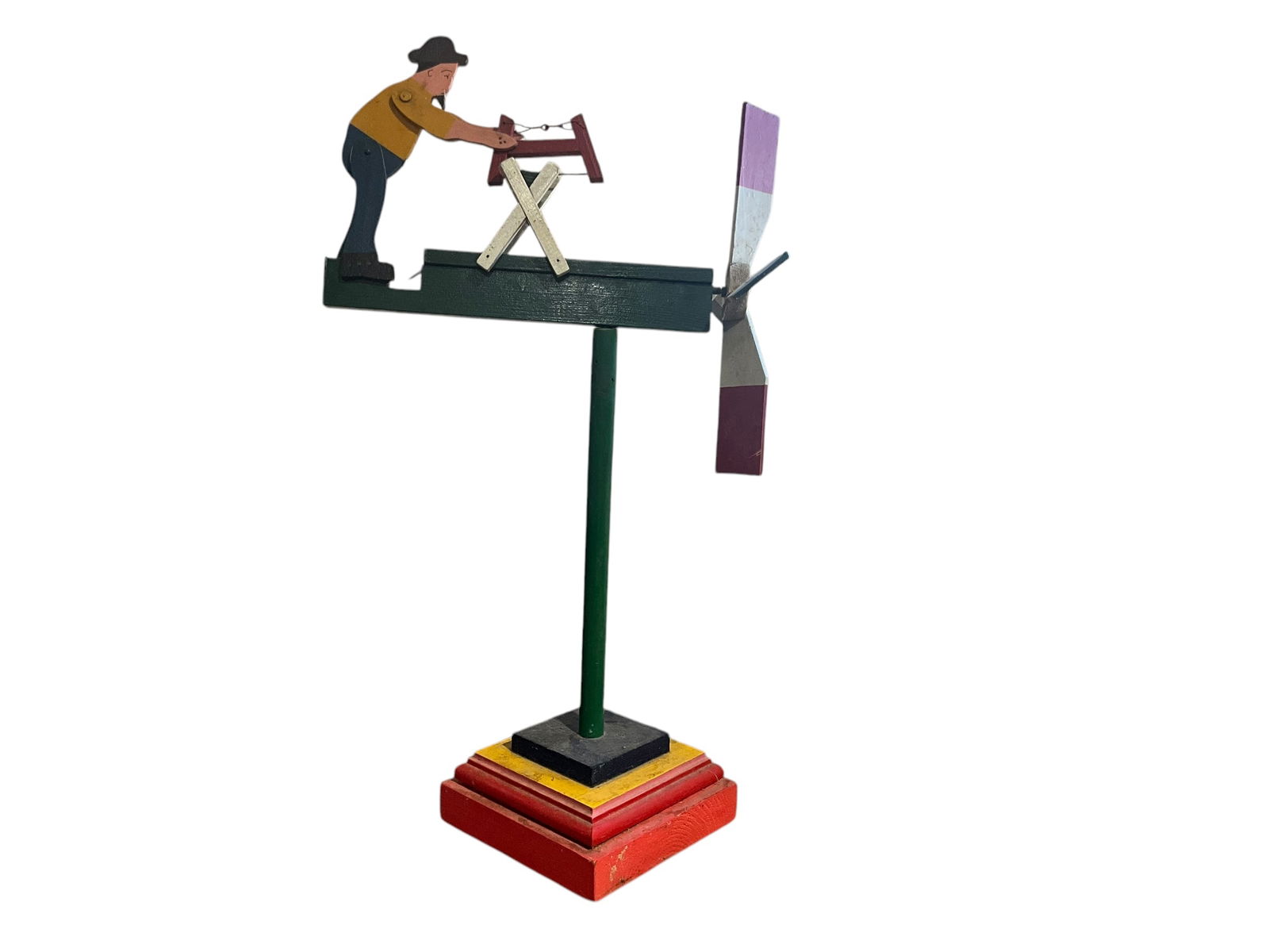 Folk Art Whirligig Man With Saw On Stand (1 of 4)