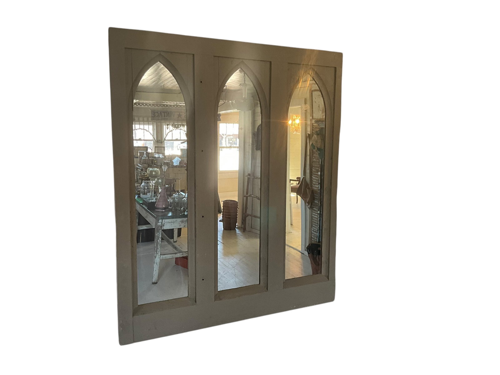 Antique Cathedral Panel Repurposed Triple Mirror (1 of 4)