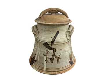 Large Lidded Pottery Vase With Unknown Signature