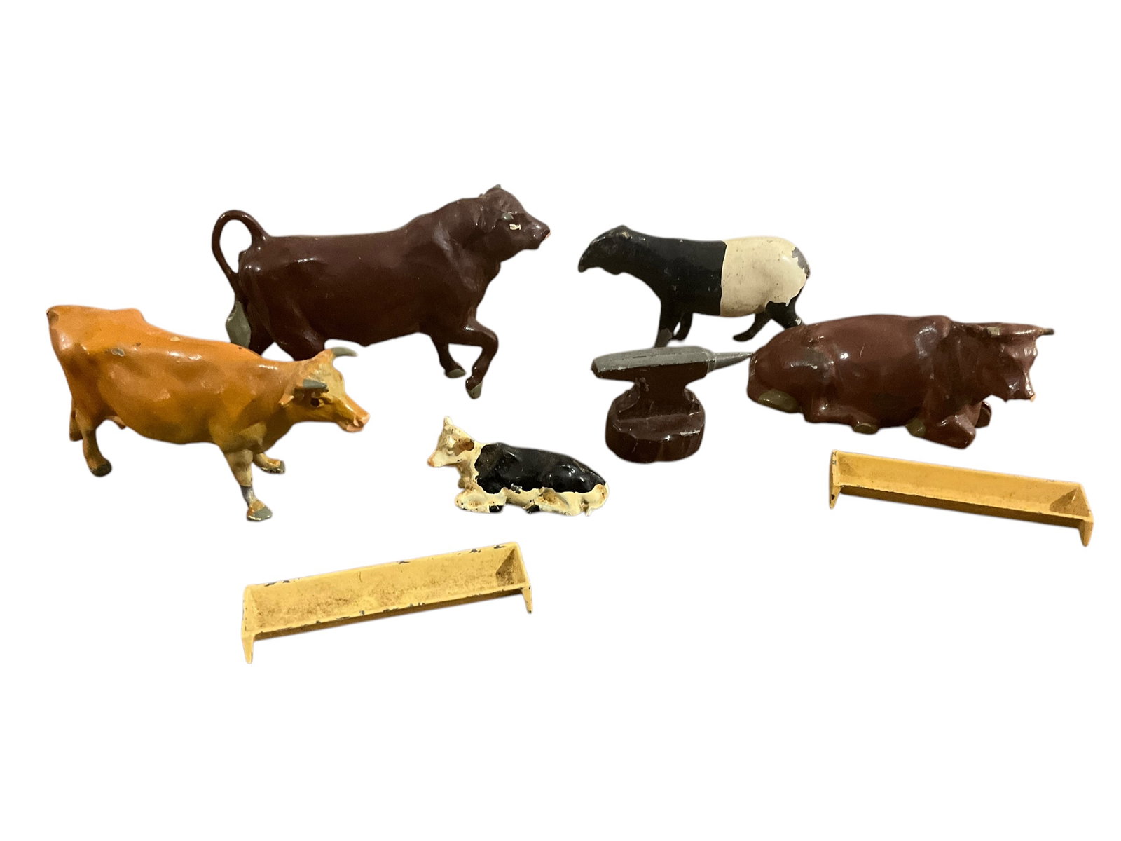 Lot Of 8 Britains Farm Animals + Anvil: Good used condition. See photos.