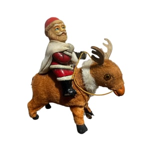 Vintage Wind Up Christmas Santa on Reindeer Japan