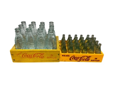 Two Miniature Coke Bottles with Crates