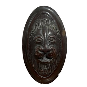 Antique Wood Carved Lion Wall Hanging Plaque