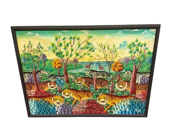 Large Oil on Canvas Jungle Scene Signed PABLO