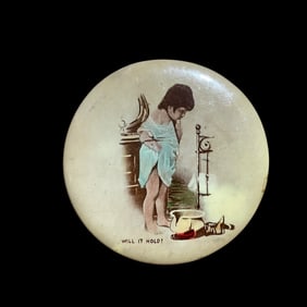 Vintage Celluloid Pocket Mirror “Will It Hold ?”