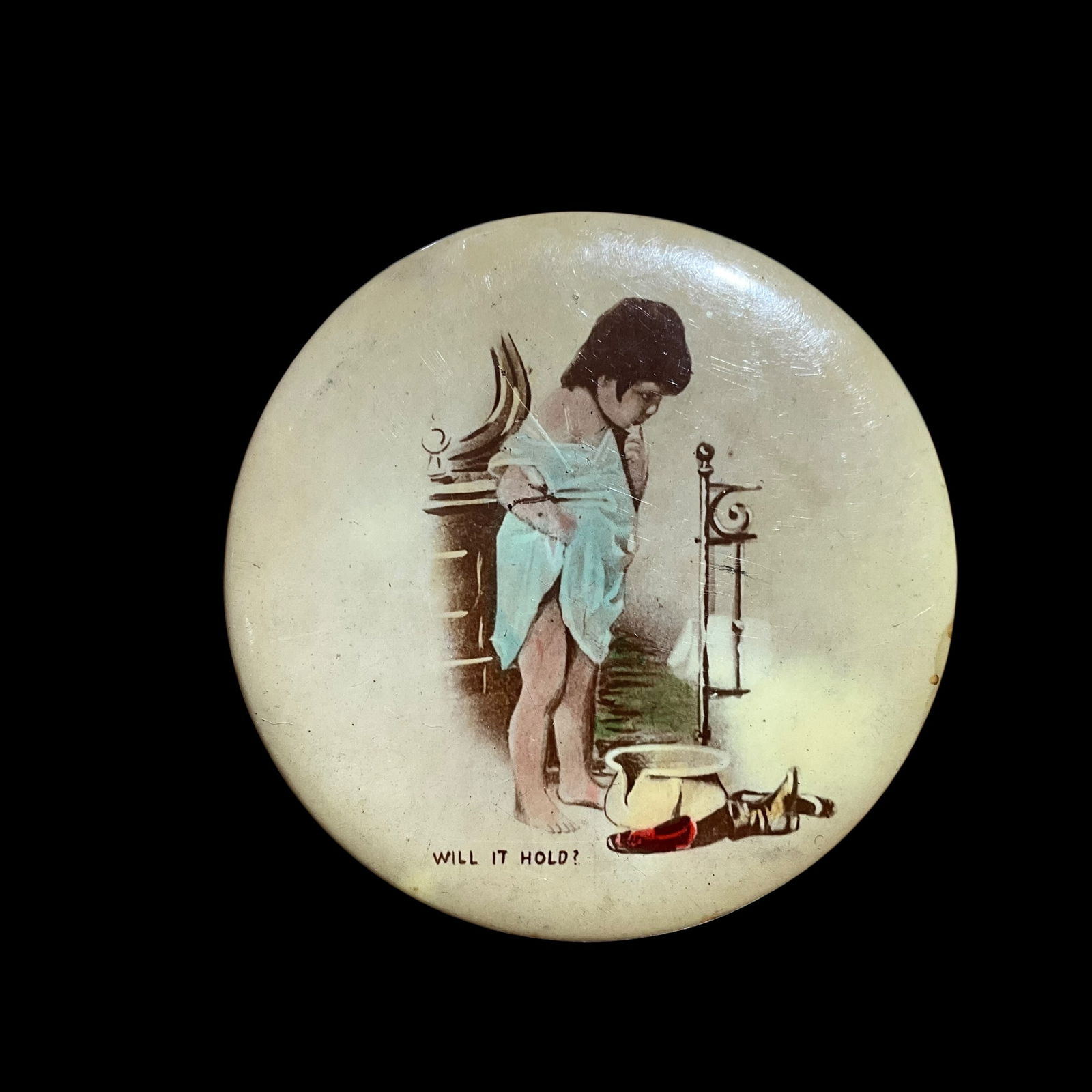 Vintage Celluloid Pocket Mirror “Will It Hold ?” (1 of 2)