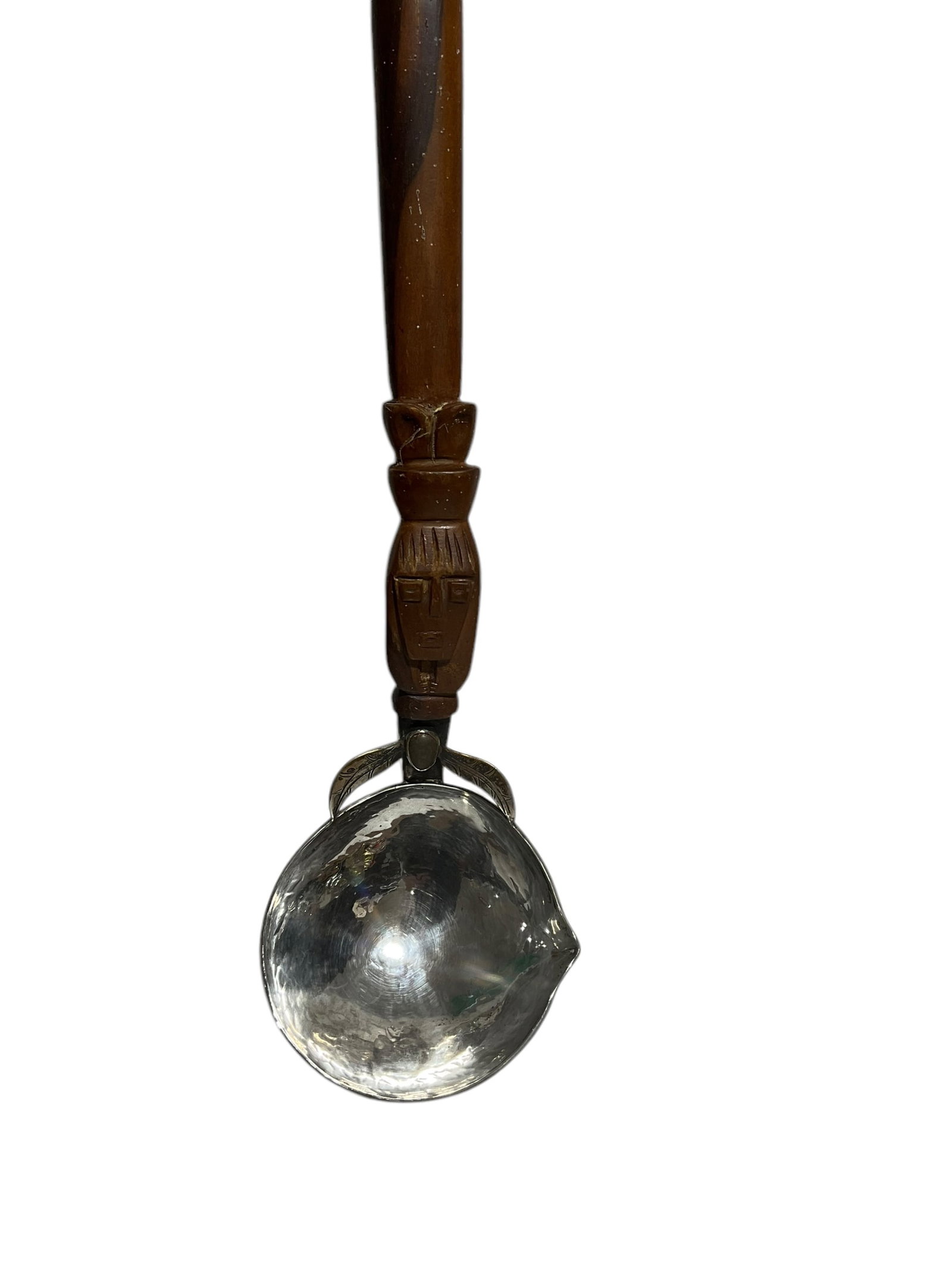 Hammered Sterling Silver Ladle + Wood Tribal Handle: 14 inches long. See photos. Tested positive for Sterling.Marked .925