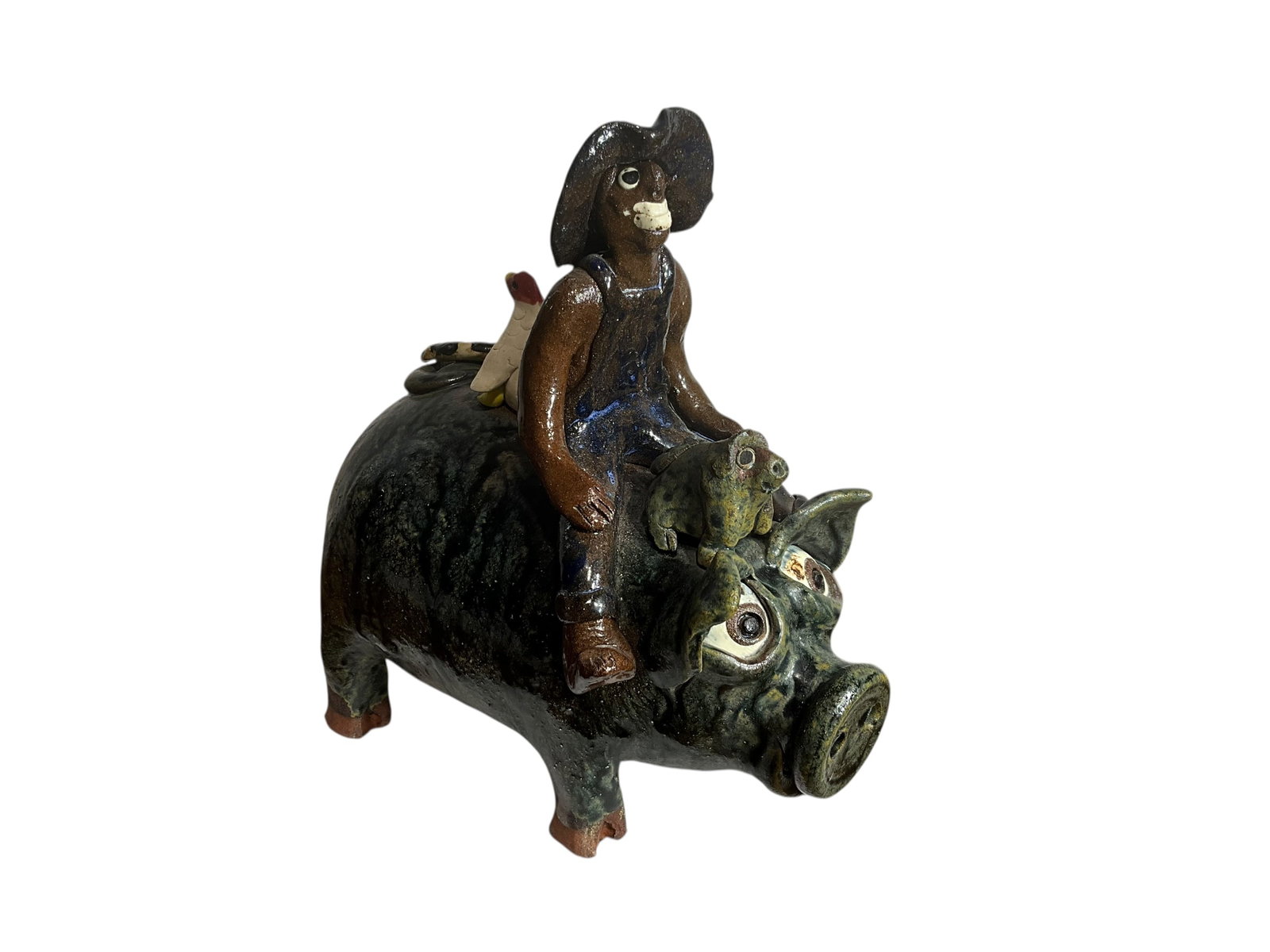 Steve Turpin Farmer Riding Pig Folk Art Pottery (1 of 5)