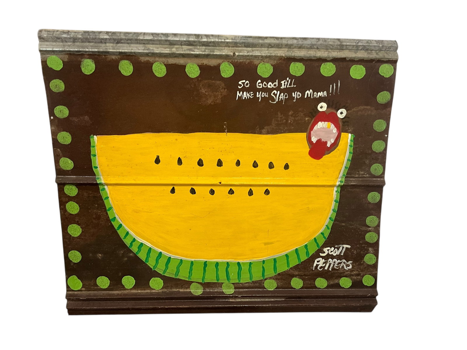 Scott Peppers Folk Art Painting “Eating That Yellow Watermelon” Signed (1 of 3)