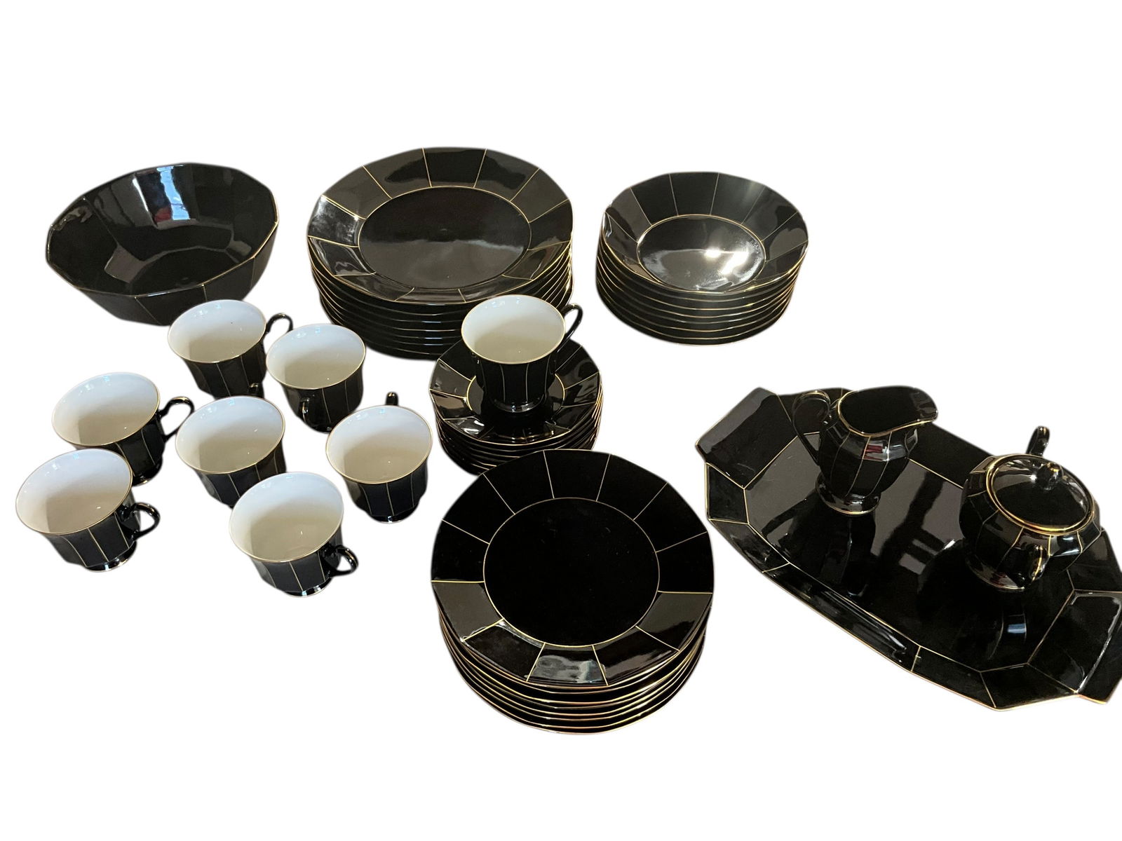 Formal Facets Midnight Gold China by Mikasa; Circa 1983; RARE Complete Set (1 of 2)