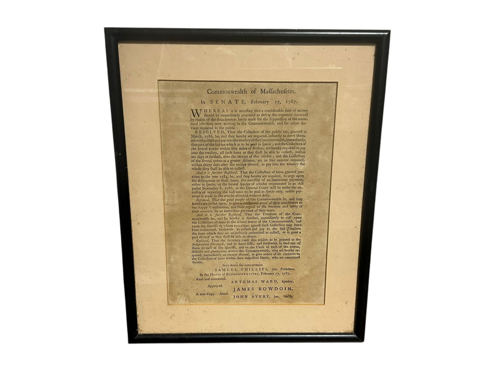Framed Commonwealth of Massachusetts Document (1 of 2)