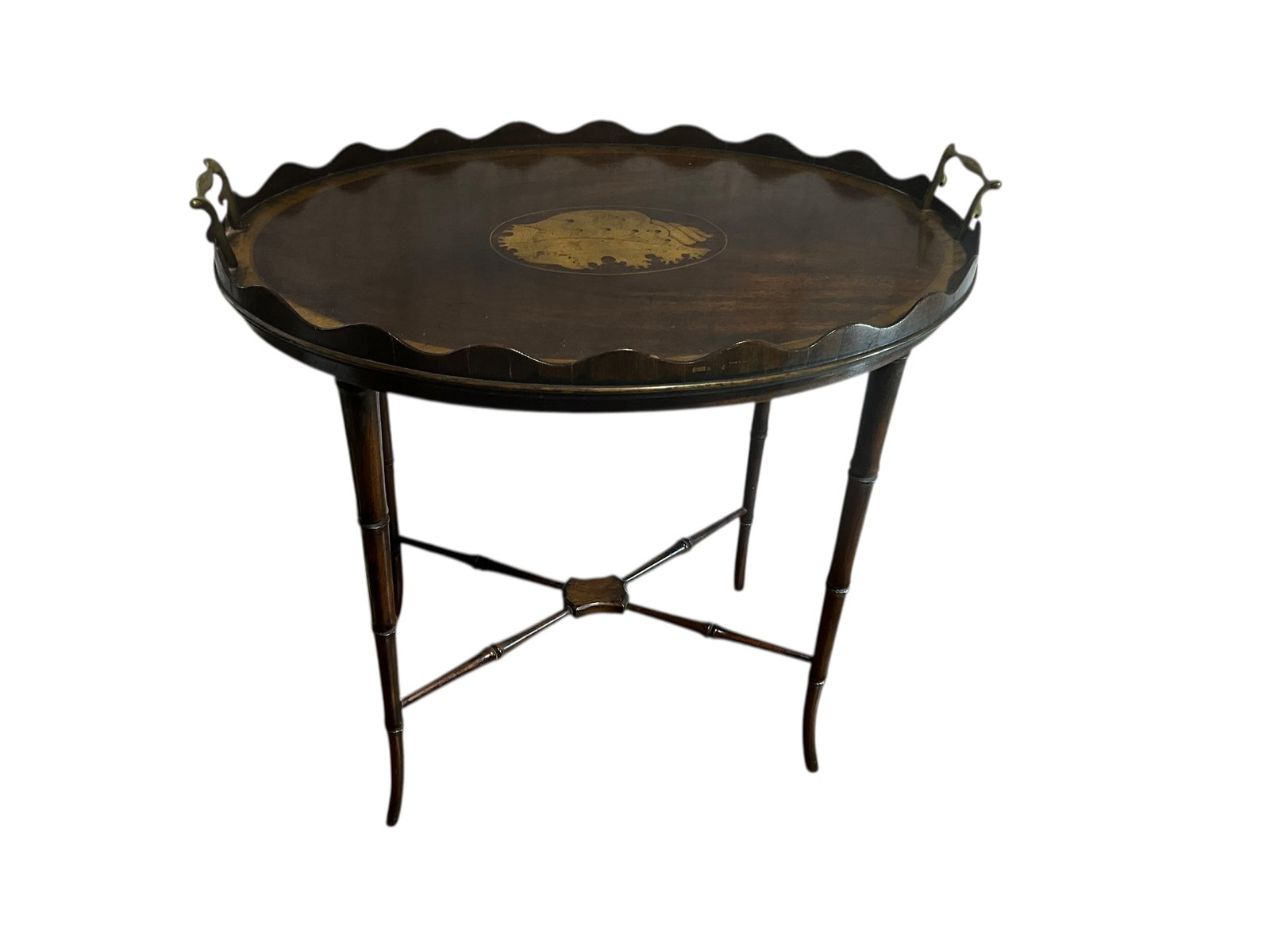 English Georgian Mahogany Scalloped Serving Table With Inlaid Top (1 of 3)