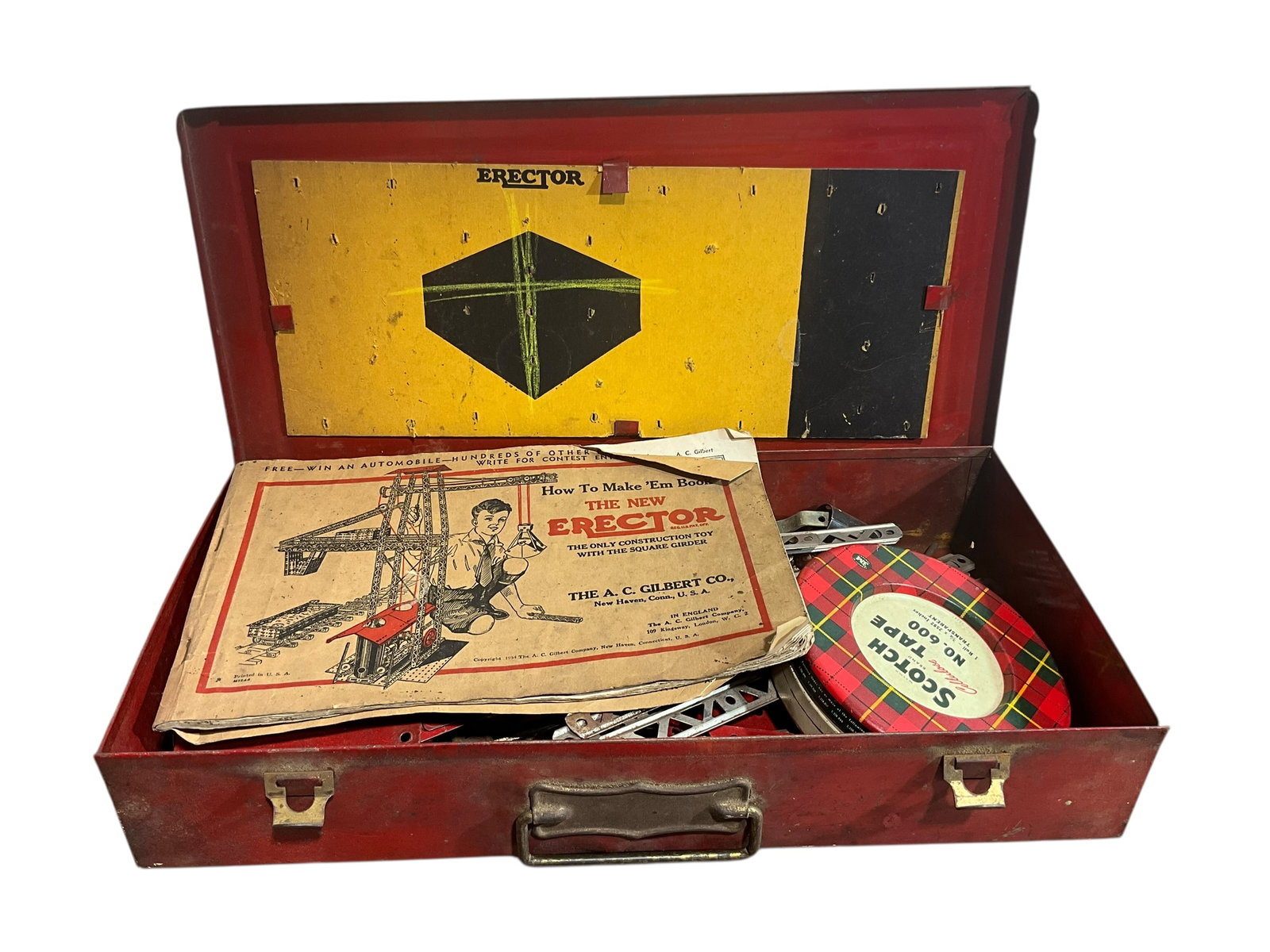 Vintage Erector Set With Instruction Book / Original Metal Box / FULL: Box full of a Erector Set. See pics.