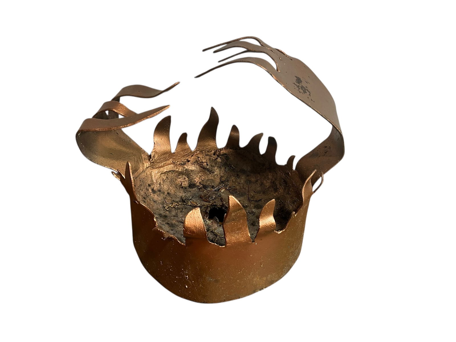 Folk Art Candle Holder Made of Cast Metal Painted Copper Color (1 of 2)