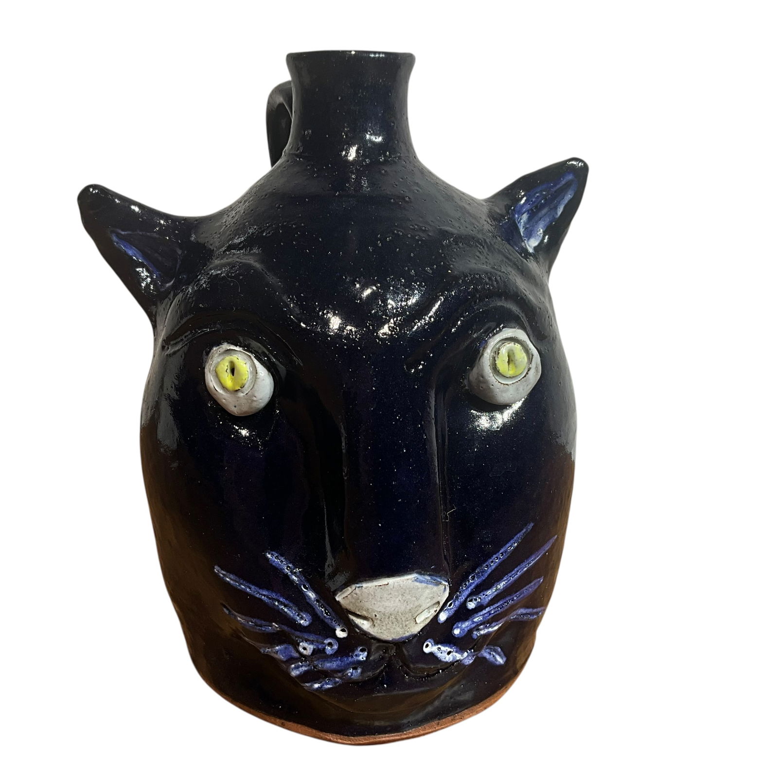 Mike Hanning Cobalt Blue Cat Face Jug 1998 (1 of 3)