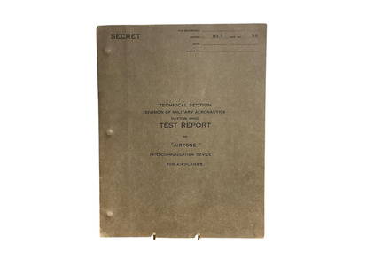 SECRET Technical Test Report On Airplanes AIRFONE 1918 Booklet: Good condition. See photos.
