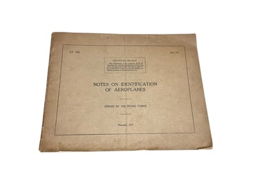 WWI 1917 Identification Of Aeroplanes / Property Of US Government