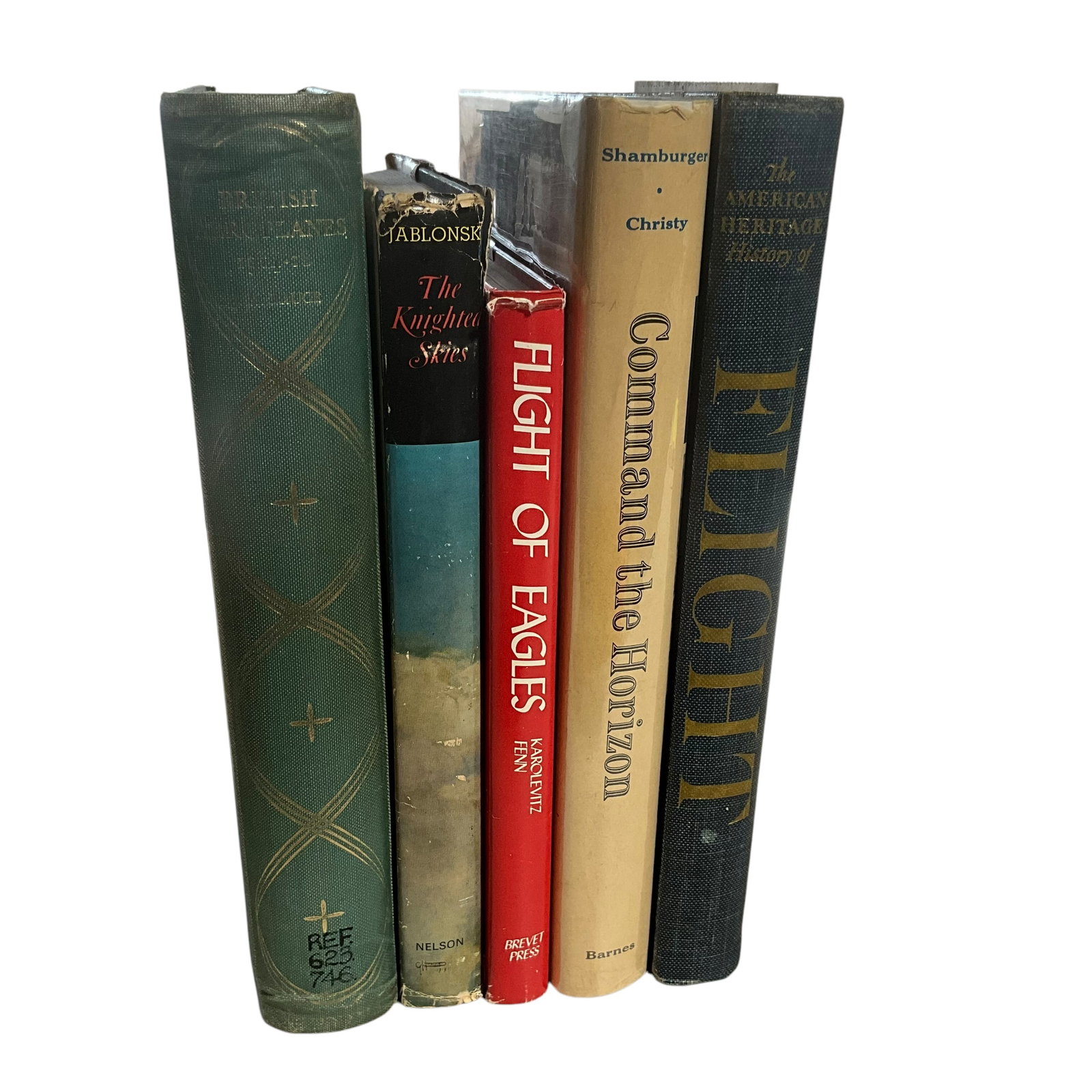 Lot of 5 Vintage Aviation Books - Personal Letter from J.M. Bruce: Books are in good condition. See photos. Book titles include:1) The American Heritage History of Flight - 19622) Command the Horizon - 19683) Flight of Eagles - 19744) The Knighted Skies - 19645) Brit