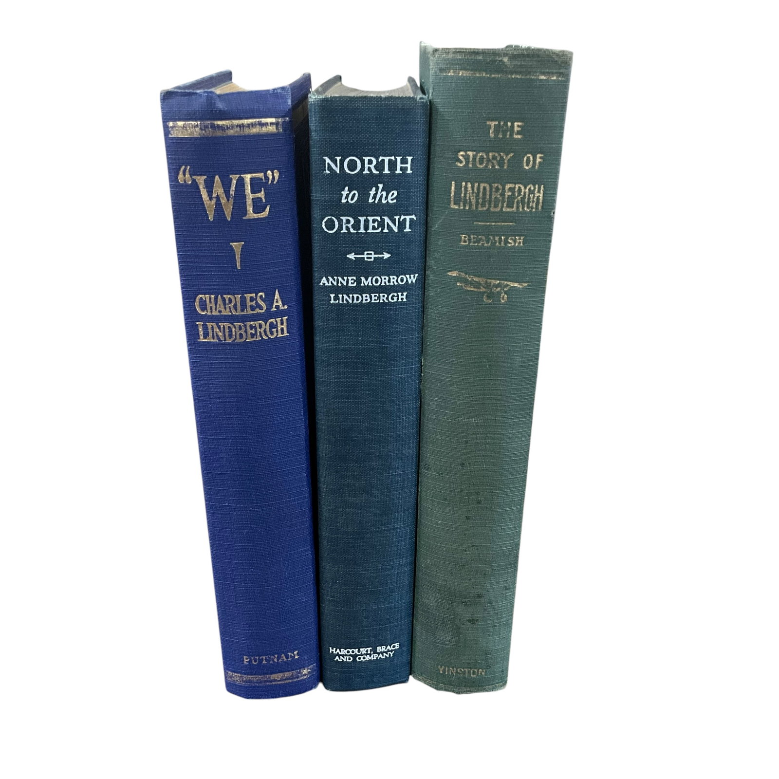 Set of 3 Books (Historical Aviation) Copyrights from 1900 - 1930’s: Good Condition. Hardbacks. Includes the following titles: “We” by Charles A. Lindbergh,North to the Orient by Anne Morrow Lindbergh,The Boys Story of Lindbergh The Lone Eagle by Richard J. Bea