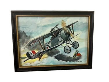 Original Painting By Bill Paxton 1970 Fighting Military Aircraft Framed