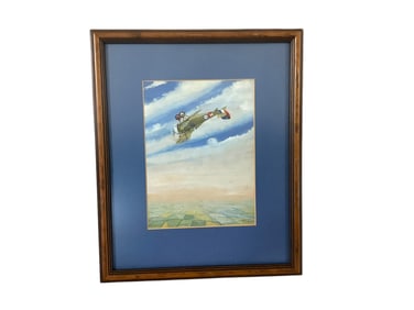 Thomas Fishburn Original Aircraft Painting Framed + Aircraft History Letter Attached