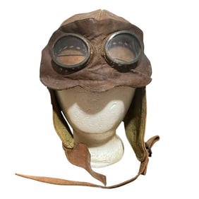 WWI Leather Flying Helmet With British Goggles
