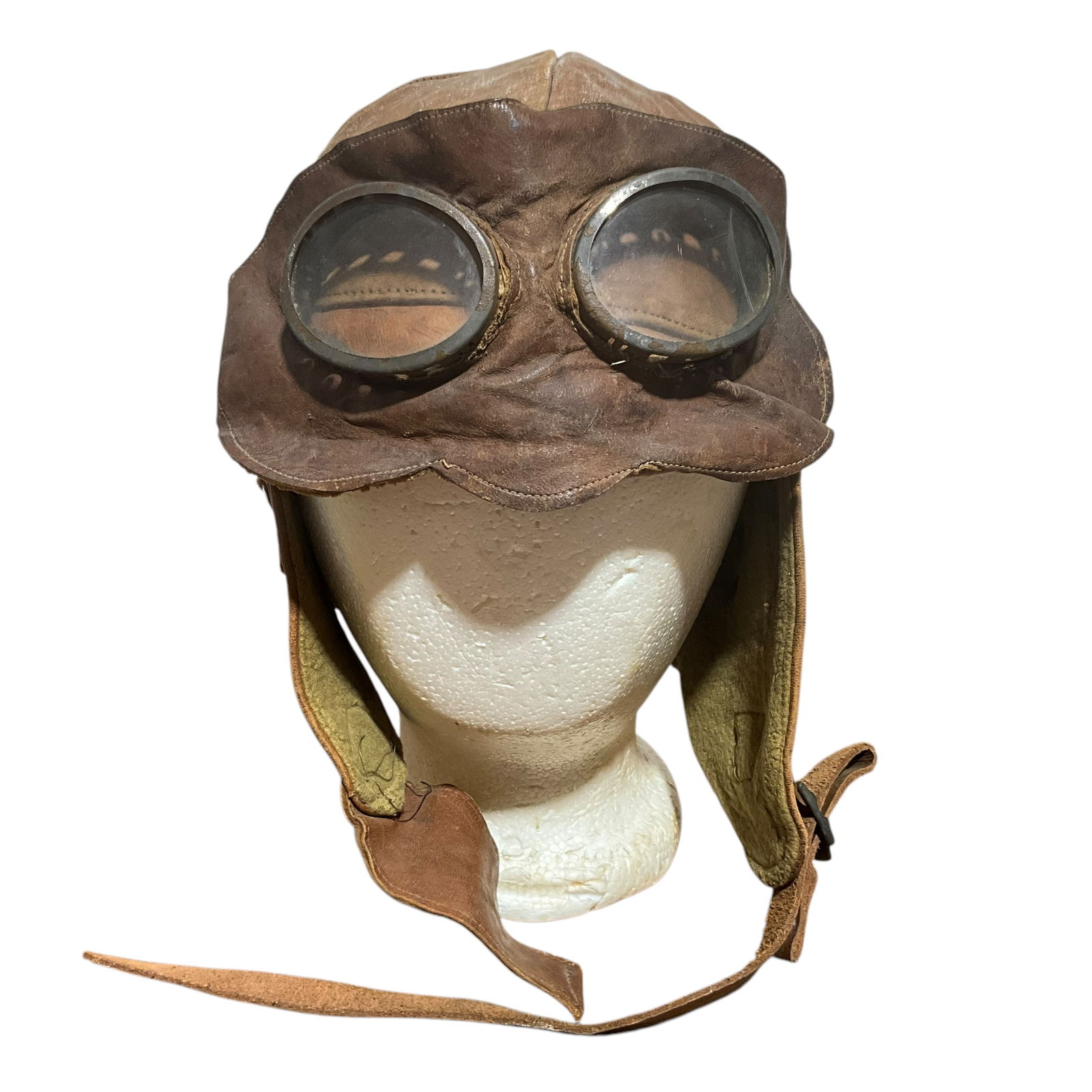 WWI Leather Flying Helmet With British Goggles (1 of 5)