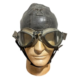German WW2 G.A. Hoffmann 1938 Berlin S.W. 29 Leather Flying Helmet + Goggles