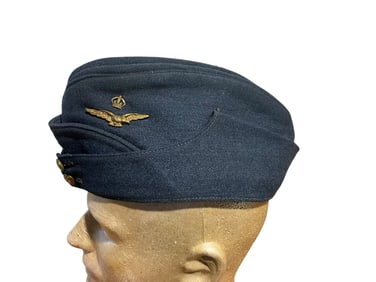 Original WWII RAF Royal Air Force Side Cap + Pins / S&P Harris Ltd 1946