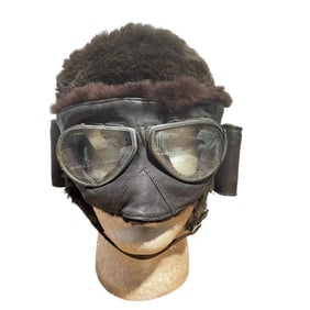 WWI British Leather Flying Helmet + Fur Lined Goggles