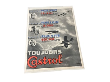 Original Fransk Castrol Aviation Records Linen Backed Poster