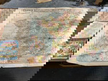 Lot Of 3 Vintage Maps France & World Map