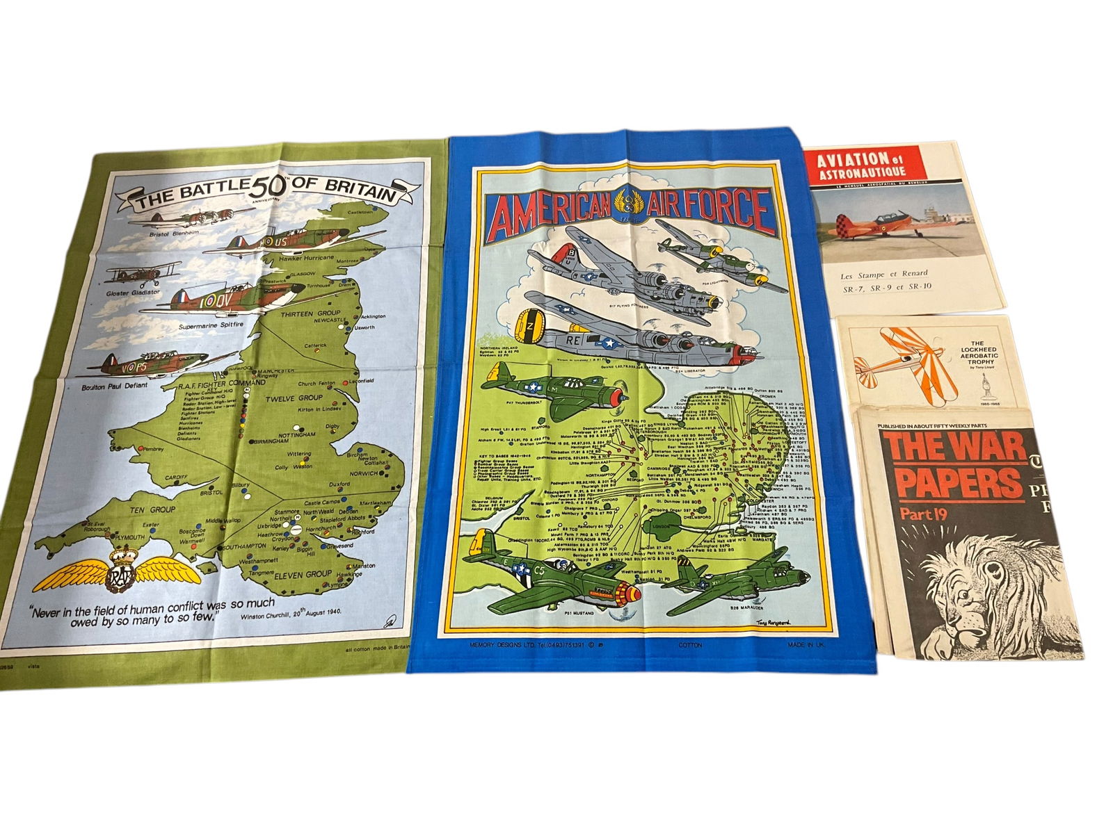 Pair Of Air Force / Britain Tea Towels + Misc Aviation Books Papers (1 of 1)