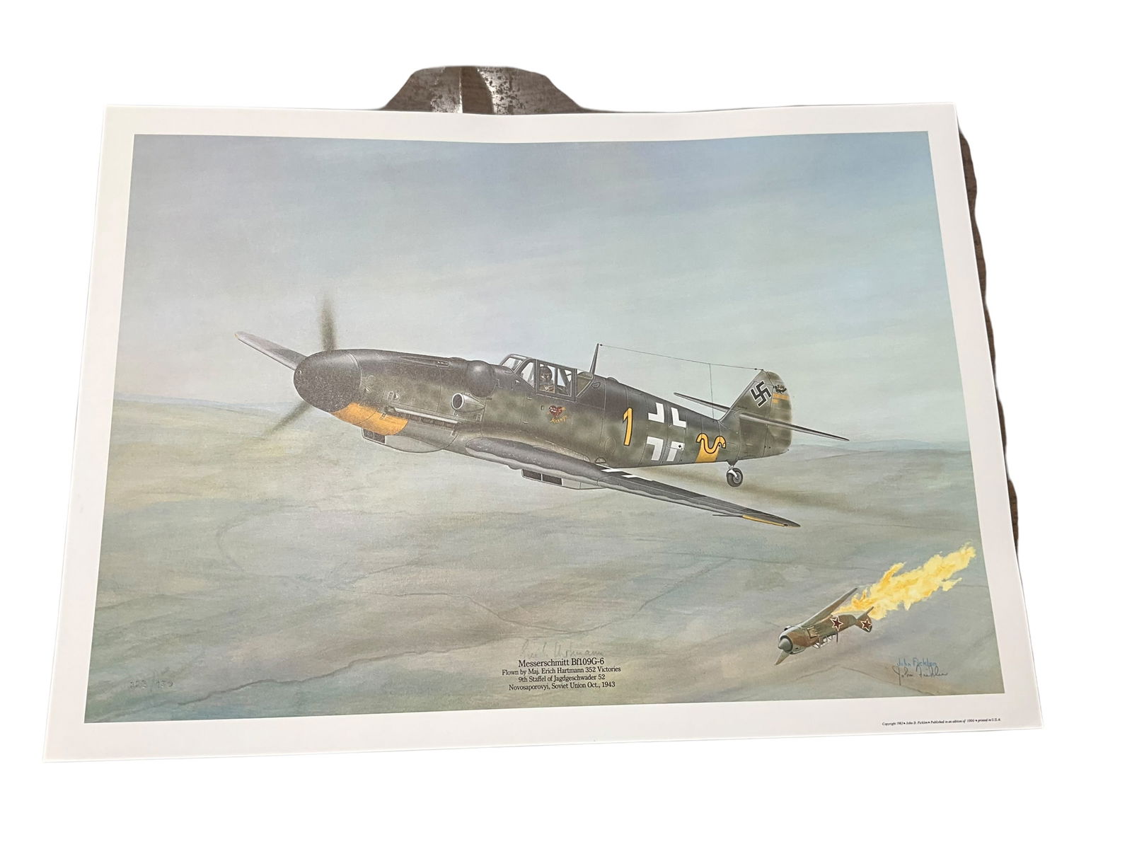 Messerschmitt Bf109G-6 Print Signed by Ace Erich Hartmann (1 of 3)