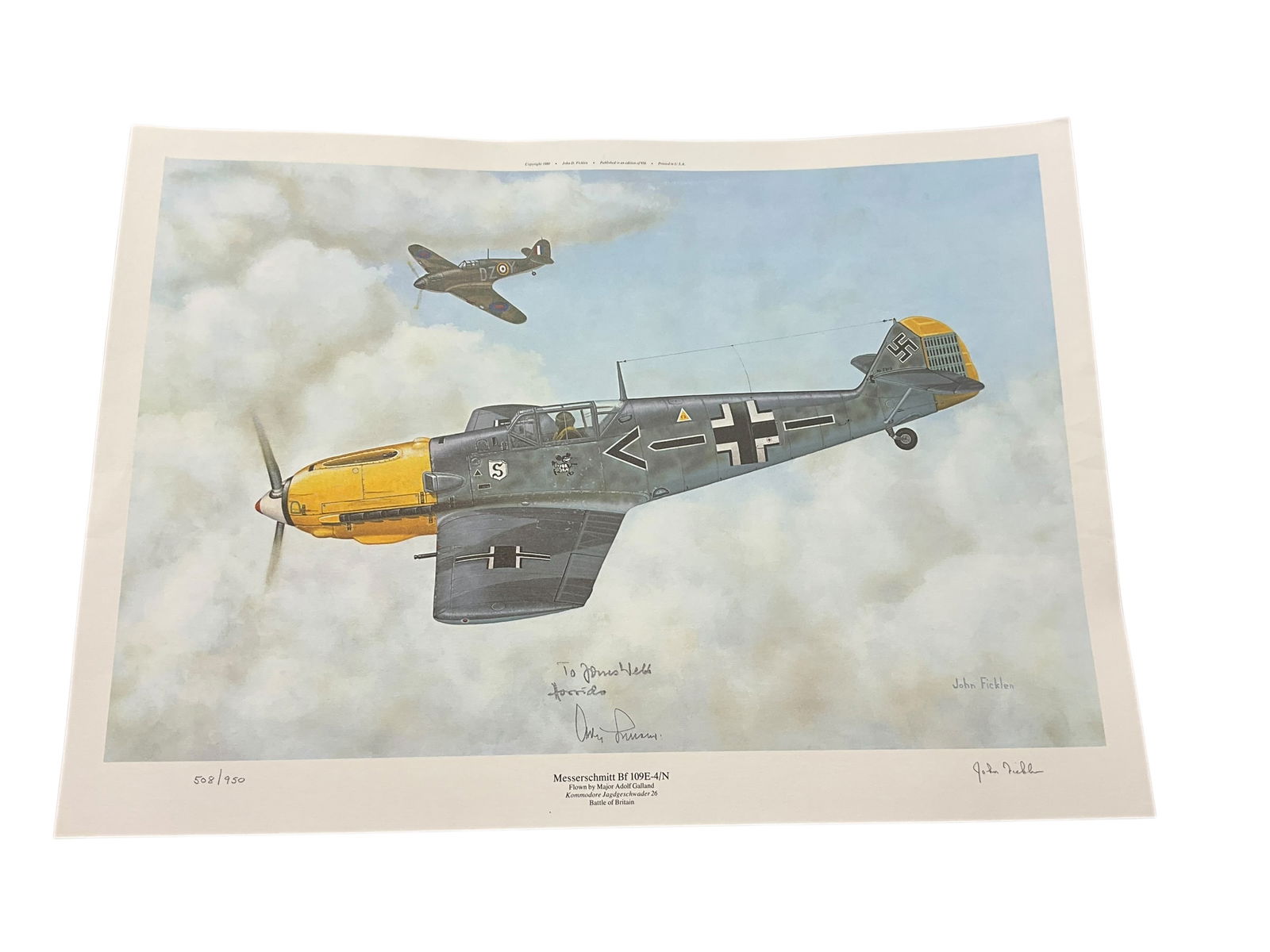 Messerschmitt Bf 109E-4/N John Ficklen Print Signed By Ace Adolf Galland (1 of 5)