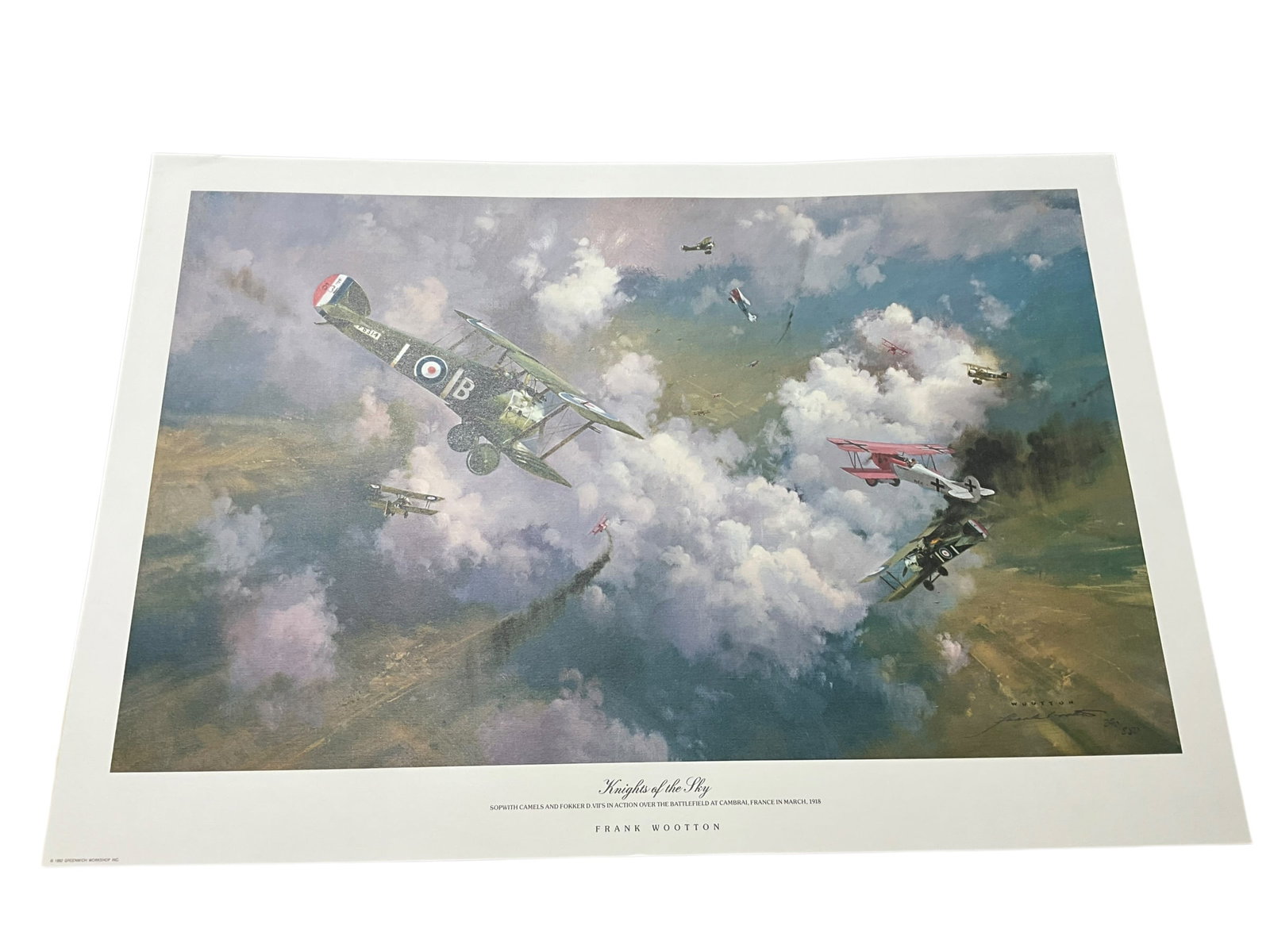Knights Of The Sky Signed & Numbered Print By Frank Wootton: Number 290/850. Measures 34 x 23 1/4 inches. Like new.