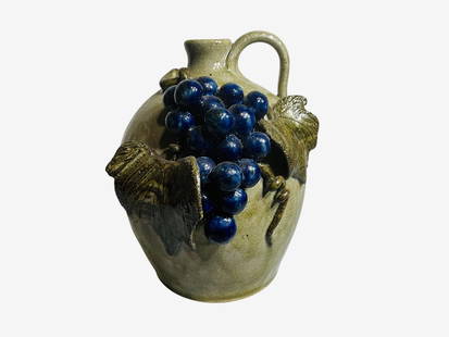 Michael Crocker Grape Decorated Jug: Mint condition. Awesome applied grapes and leaves. Signed and dated 2007 on bottom. Stands 6.75 inches tall.