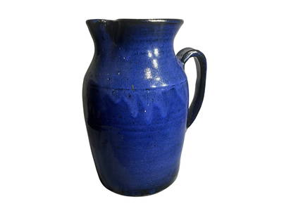 Wayne Hewell Blue Pottery Pitcher: Mint condition. Signed and dated 2012 on bottom. Stands 10 inches tall.
