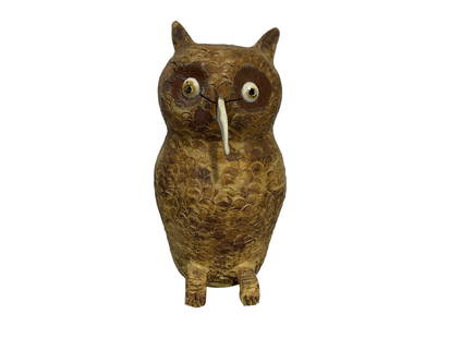 Billy Joe Craven Owl Figural: As fired condition. 2 inch firing crack from eye to eye. Excellent decoration throughout. Signed and dated 2017 on bottom. Stands 10 inches tall.