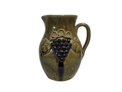 John Meaders Grape Decorated Pitcher: Mint condition. Applied grapes on both sides with great runs. Signed and dated on bottom. Stands 8 inches