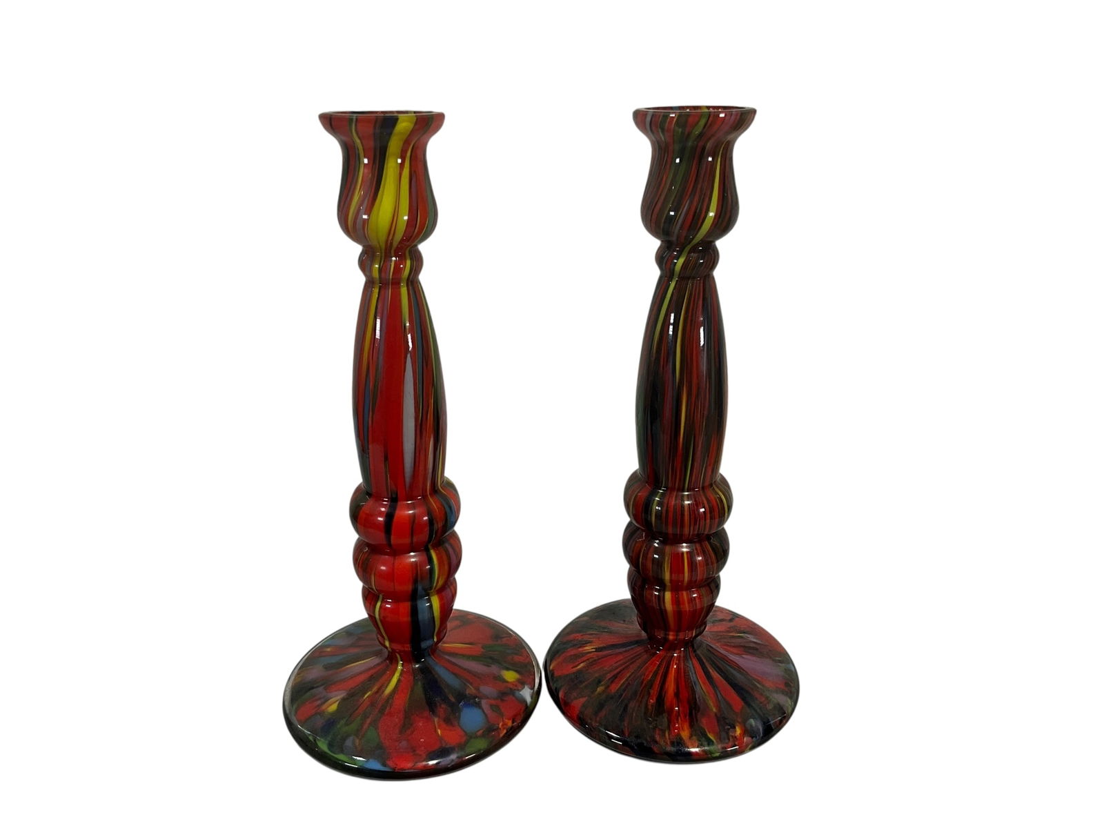 Vintage Pair Czechoslovakian Art Glass Multicolor Candleholders Signed (1 of 3)