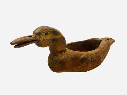 Old Lex Owl Native American Hand Carved Duck Bowl: Excellent condition. Signed on bottom. Stands 11 inches tall by 15 inches long. 7 inches by 17 inches by 6 inches.