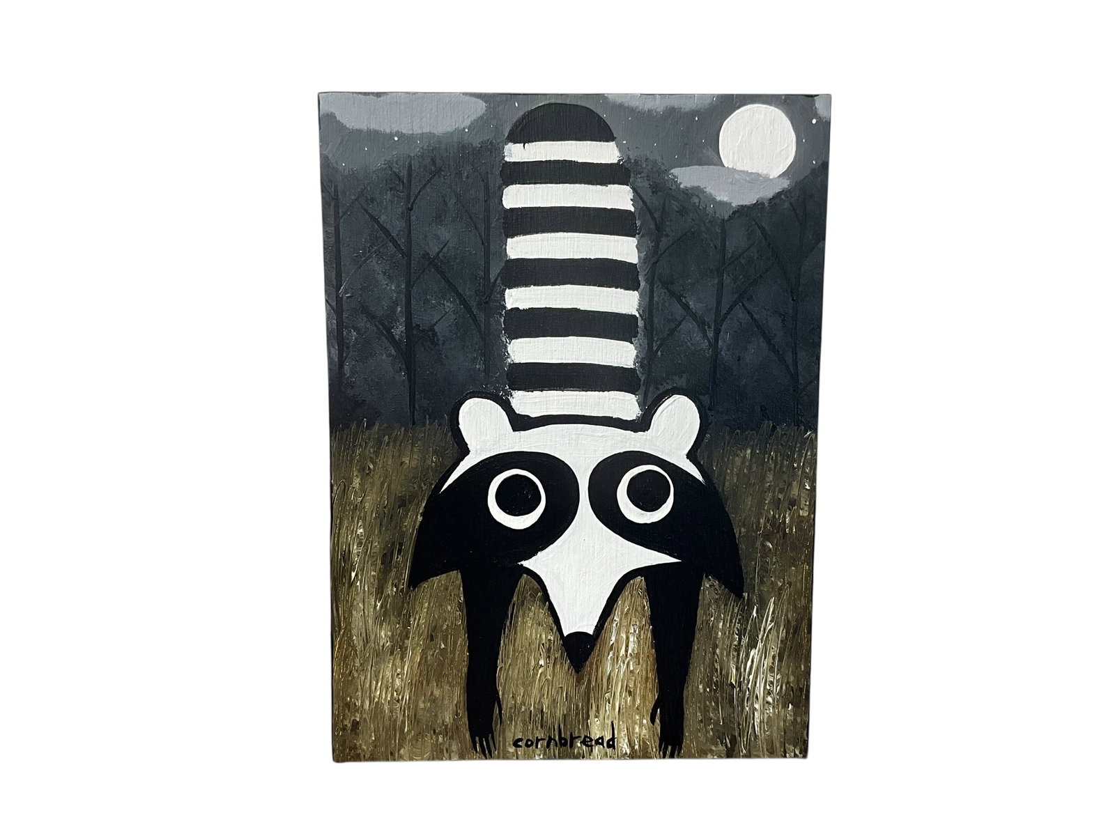 John 'Cornbread' Anderson Raccoon: Mint condition. Signed on front and back. Measures 16 inches by 11.75 inches.