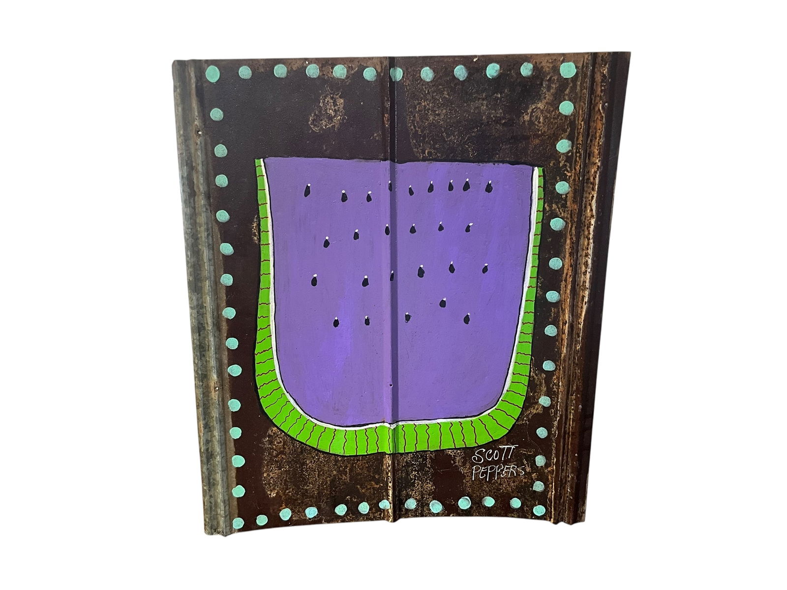 Scott Peppers Purple Watermelon Folk Painting on Metal (1 of 2)